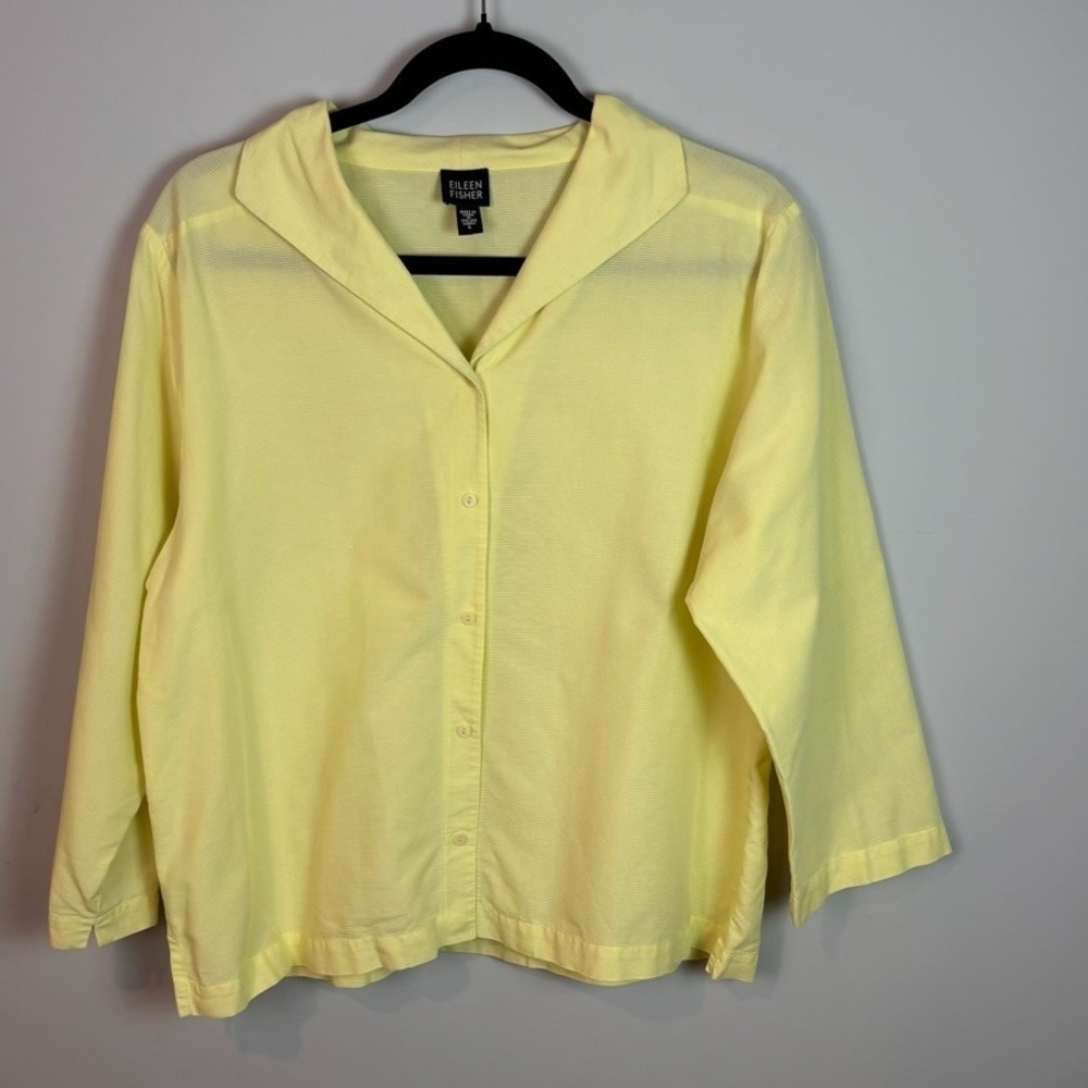 Eileen Fisher Womens Button up Boxy 100% Cotton Yellow Blouse sz Large Classic